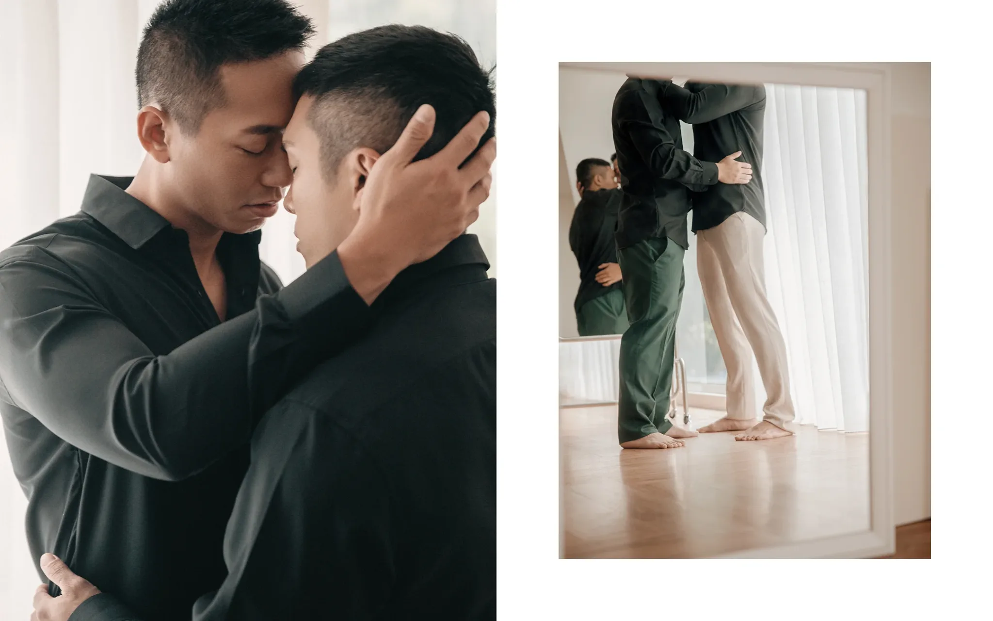 宇宙拿鐵 Lattefotos 質感婚紗：Josh & Roy 兩人擁抱貼近的情侶特寫。