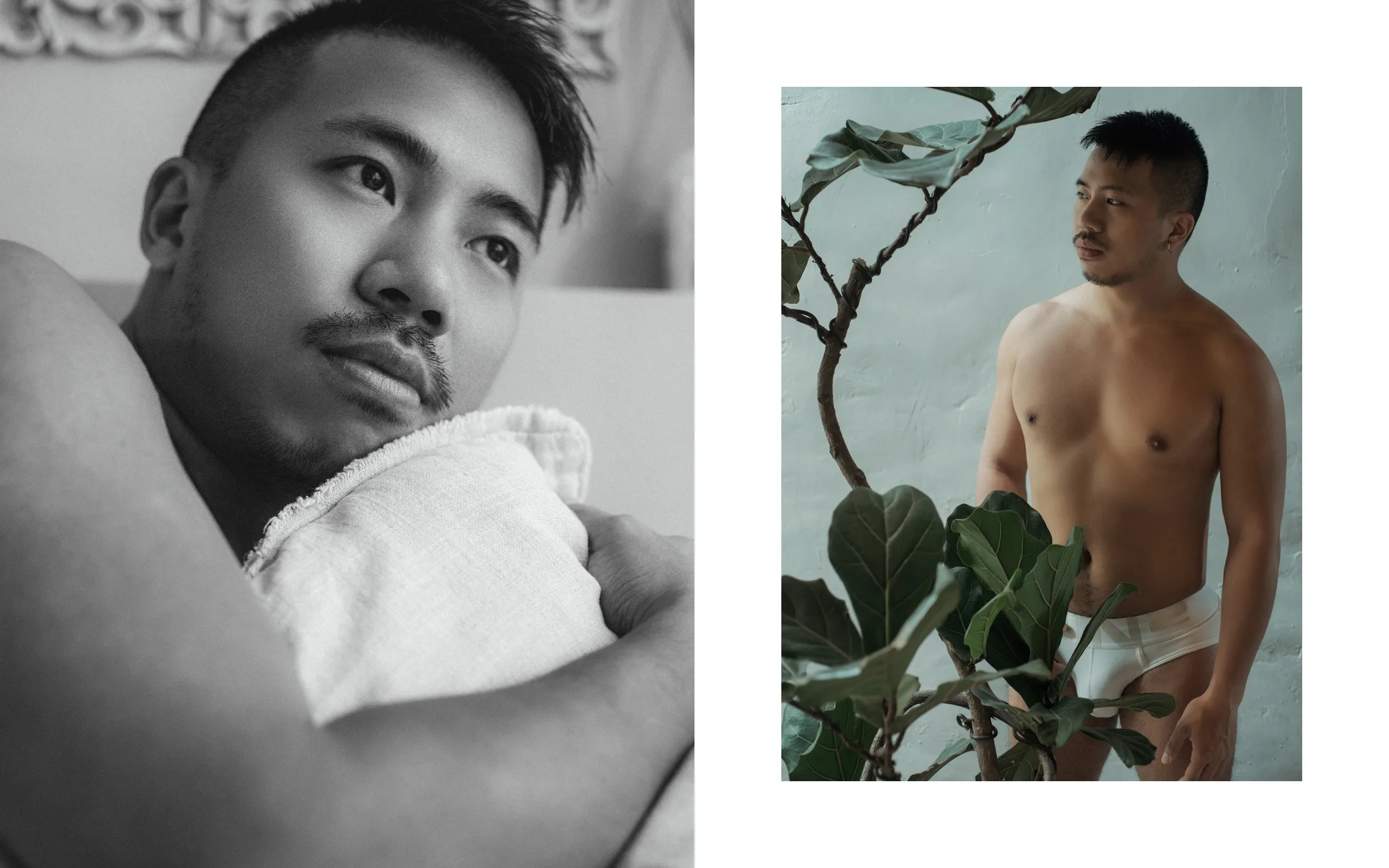 台南九份男像寫真|Remains 此刻留下 — 小貢 Chris 黑白肖像與九份植物收尾 宇宙拿鐵 男性寫真:小貢 Chris 台南黑白近景沉思肖像,以及九份戶外白牆植物背景立姿,作品輯收尾組圖