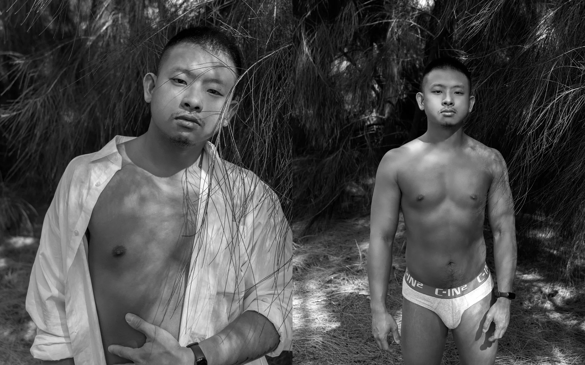 小美軍樹林寫真|黑白肖像與體態全身 黑白男體寫真:樹林間黑白肖像與體態全身照