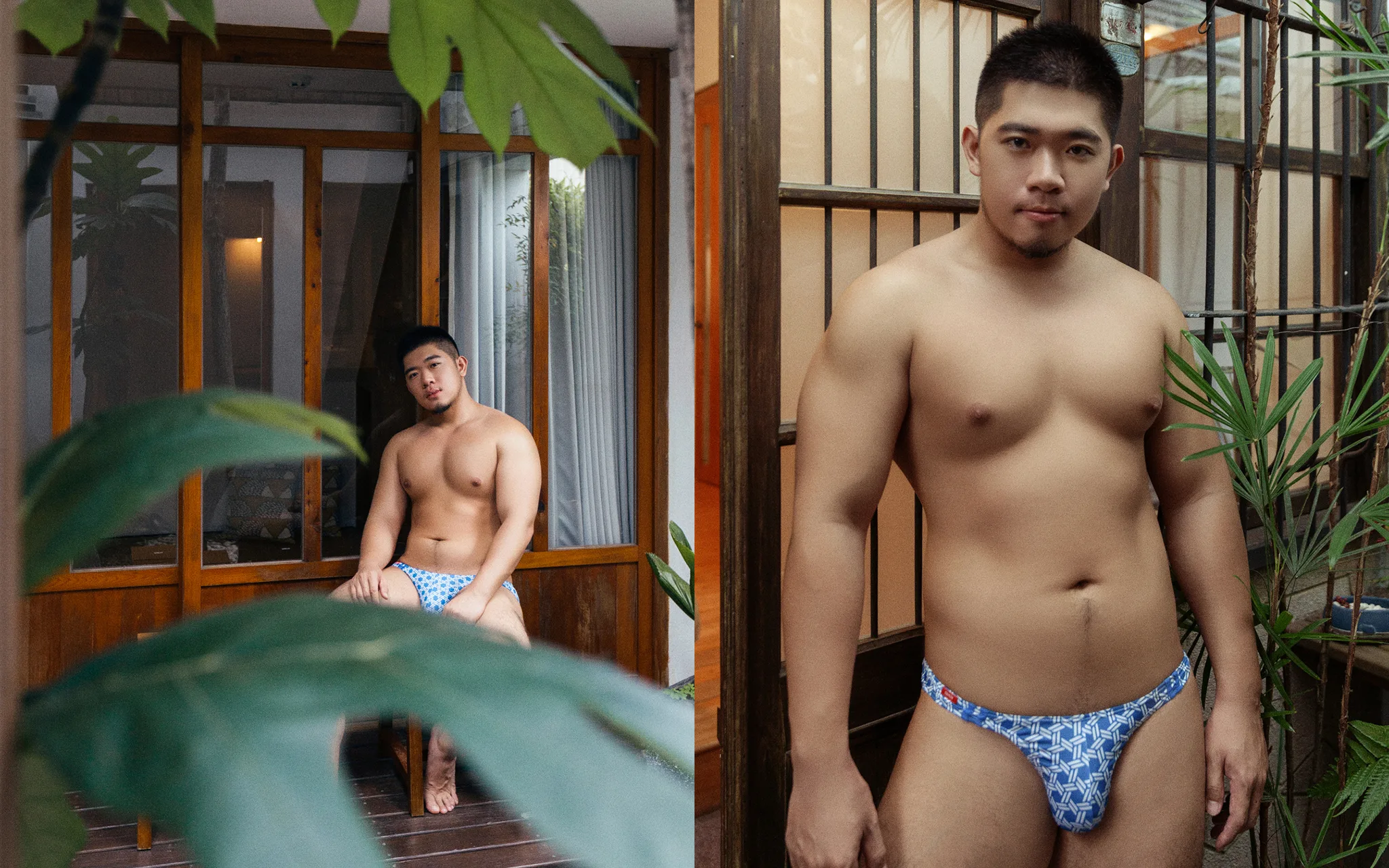 台南老宅寫真|窗邊光線下的兩種姿態 居家感男寫真:老宅窗邊坐姿與站立全身照對照
