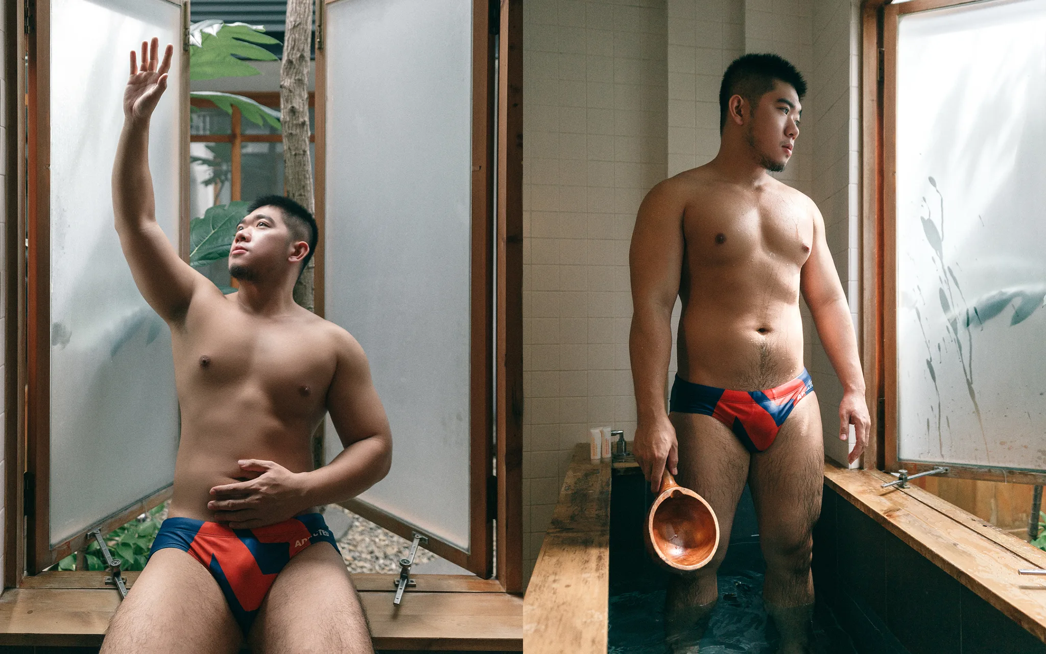 台南男性寫真|帶點玩心的畫面 男性個人寫真:舉手站立與手持道具坐姿並置